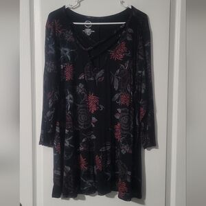 Maurices Black and Red Floral Long Sleeve Dress
